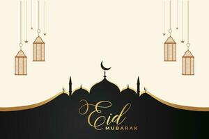 eid al-fitr Mubarak Gruß Karte mit Moschee und Arabisch Text vektor