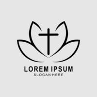 Lotus mit Kreuz Logo Design Vorlage vektor