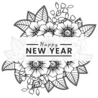 Frohes neues Jahr Banner oder Kartenvorlage mit Mehndi Blume vektor
