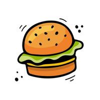 ostburgare illustration. snabb mat illustration i klotter stil. hand dragen skiss av hamburgare. färgrik burger dragen med filt-tip penna. vektor