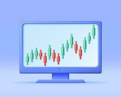 3d Wachstum Lager Diagramm auf Computer. machen Lager Kerze auf Monitor zeigt an Wachstum oder Erfolg. finanziell Artikel, Geschäft Investition, finanziell Markt handeln. Geld und Banken. Vektor Illustration