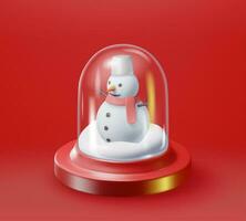 3d Glas Weihnachten Schnee Globus mit Schneemann isoliert. machen Speer Podium mit Schnee Mann. glücklich Neu Jahr Dekoration. fröhlich Weihnachten Urlaub. Neu Jahr Weihnachten Feier. realistisch Vektor Illustration