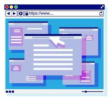 Browser Fenster. Betriebs System Benutzer Schnittstelle, gui. Computer Software. Netz Seite? ˅ und Maus Mauszeiger. abstrakt Hintergrund mit ui Tafel. eben Vektor Illustration