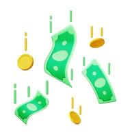 3d dollar sedel och mynt ikon isolerat. amerikan dollar papper pengar lugg framställa. USD grön pengar tecken. tillväxt, inkomst, besparingar, investering. symbol av rikedom. företag Framgång. vektor illustration