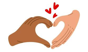Hände mit ein Herz Zeichen, das Bezeichnung ich Liebe Du. Valentinstag Tag Bilder, Herz Formen mit anders Hände. ein Menge von Herzen verbinden zwei Personen. Vielfalt von Hände. das Hälften sind anders Hände vektor