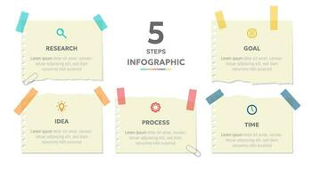 Vektor Illustration Papier Schnitt Hinweis Infografik Vorlage mit 5 Optionen oder Schritt Symbole.