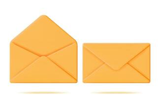 3d Gelb öffnen und geschlossen Mail Briefumschlag isoliert auf Weiß. machen Papier Briefumschlag Symbol. Konzept von Neu oder ungelesen Email Benachrichtigung. Nachricht, Kontakt, Brief und dokumentieren. Vektor Illustration
