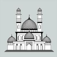 Linie Kunst Moschee Gebäude. islamisch Schloss Wüste Gebäude, traditionell Arabisch Muslim Tempel zum Muslim Ramadan Gebete, Arabisch Turm Gehäuse mit Kuppel, ordentlich Vektor Illustration von Moschee oder Schloss