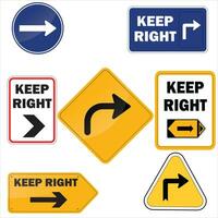 uppsättning runda trafik tecken, sväng höger. tillåta trafik till de rätt eller rätt endast. rätt sväng trafik tecken samling vektor