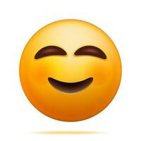 3d gul Lycklig uttryckssymbol rodnande med leende ögon isolerat. framställa lite leende emoji. Lycklig ansikte enkel. kommunikation, webb, social nätverk media, app knapp. realistisk vektor illustration