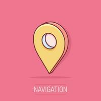 vektor tecknad serie Karta pekare ikon i komisk stil. gps navigering mark illustration piktogram. pekare destination företag stänk effekt begrepp.