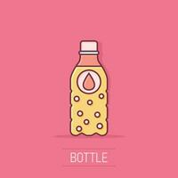 Wasserflaschen-Symbol im Comic-Stil. Kunststoff-Sodaflasche Vektor Cartoon Illustration Piktogramm. flüssiges Wasser Geschäftskonzept Splash-Effekt.