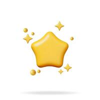 3d glansig lysande gul stjärna isolerat. recensioner runda stjärna realistisk framställa. rekommendation betyg, respons, undersökning, kvalitet och recension. prestationer eller mål. vektor illustration