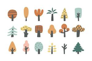 tecknad serie träd av annorlunda former och färger. vektor