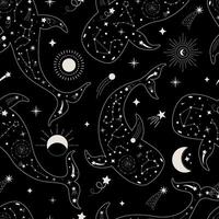 magisch nahtlos Muster mit Wale, Sterne, Tierkreis Zeichen, Planeten, Mond, Sonne, Meteoriten. vektor