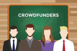 crowdfunders illustration med fyra personer framför grönt krita vektor