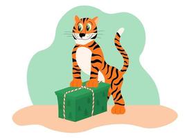 Tigersymbol neues Jahr 2022 und Geschenkbox. Cartoon chinesischer Tiger isoliert. Vektor-Illustration vektor