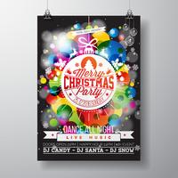 God juljul illustration med semester typografi mönster i abstrakt glasboll på glänsande färgbakgrund. vektor