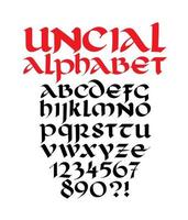 roman uncial typsnitt. bokstäver och siffror i gotisk stil. vektor