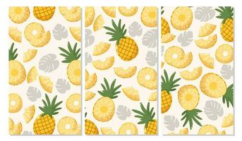 uppsättning av ananas bakgrunder. sommar tropisk frukt vektor illustration i tecknad serie platt stil. för baner, affisch, flygblad, berättelser, omslag