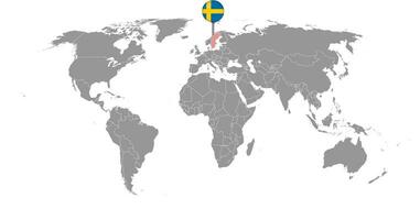 Pin-Karte mit Schweden-Flagge auf der Weltkarte. Vektor-Illustration. vektor