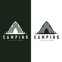 enkel vektor utomhus- camping logotyp, vild äventyr mall med gammal årgång stil