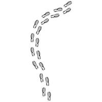Fußabdrücke von Gehen Schuhe auf ein Weiß Hintergrund. benutzt Sneaker Sohlen. Silhouetten von Felsen klettern, gehen, Klettern und Gesundheit Banner. vektor