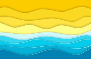 abstrakt blå hav och strand sommar bakgrund med papper vågor och havskust för baner, inbjudan, affisch eller webb webbplats design. papper skära stil. vektor illustration