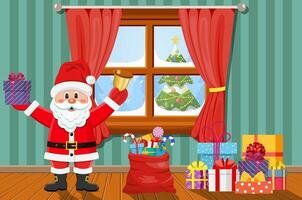 Santa im Zimmer mit Weihnachten Baum und Geschenke. vektor