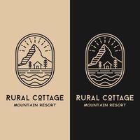 Cottage Haus und Berg im Linienstil Logo-Design-Vorlage vektor