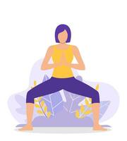 jung Frau Frau tun Yoga trainieren. Konzept von Meditation, das Gesundheit Leistungen zum das Körper, Verstand und Emotionen. Beginn und das Suche zum Ideen. Vektor Illustration im eben Stil