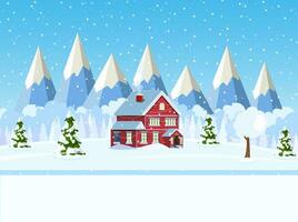 Weihnachten Landschaft Hintergrund mit Schnee und Baum. fröhlich Weihnachten Urlaub. Neu Jahr und Weihnachten Feier. Vektor Illustration im eben Stil