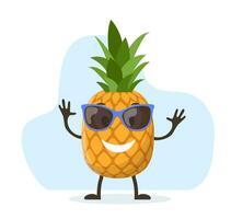 söt och rolig ananas karaktär med solglasögon. färgrik sommar design. vektor illustration i platt stil