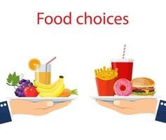 Essen Auswahl. gesund und Müll Essen. vektor
