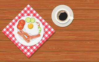 Frühstück, Teller mit gebraten Ei und Wurst. vektor