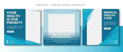 medicinsk hälsa blå social media posta mall design, händelse befordran fyrkant baner vektor