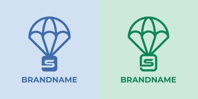 första s fallskärmsnedsläpp logotyp uppsättning, bra för företag relaterad till fallskärmsnedsläpp eller fallskärmar med s första vektor