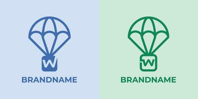 första w fallskärmsnedsläpp logotyp uppsättning, bra för företag relaterad till fallskärmsnedsläpp eller fallskärmar med w första vektor
