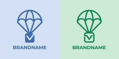första v fallskärmsnedsläpp logotyp uppsättning, bra för företag relaterad till fallskärmsnedsläpp eller fallskärmar med v första vektor