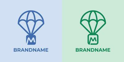 första m fallskärmsnedsläpp logotyp uppsättning, bra för företag relaterad till fallskärmsnedsläpp eller fallskärmar med m första vektor