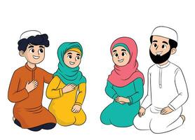 Lycklig muslim familj, platt vektor illustration