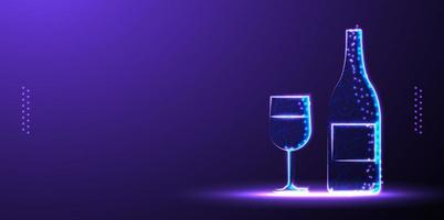Flasche, Glas, Wein polygonale Low-Poly-Drahtgitter-Hintergrund-Vektor-Illustration