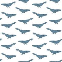 Vektor nahtlos Muster von Gliederung Blau Wal