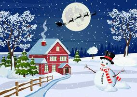Neu Jahr und Weihnachten Winter Landschaft Hintergrund mit Weihnachten Baum und Geschenkbox. Vektor Illustration