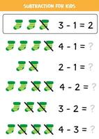 subtraktion spel med söt tecknad serie strumpa. matematik spel. vektor