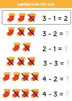 subtraktion spel med söt tecknad serie strumpa. matematik spel. vektor