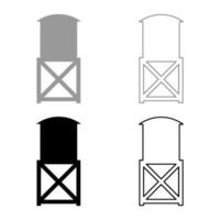 Wasser Turm erhöht industriell Konstruktion Panzer einstellen Symbol grau schwarz Farbe Vektor Illustration Bild solide füllen Gliederung Kontur Linie dünn eben Stil