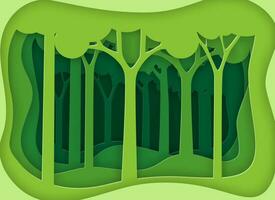 grön natur skog bakgrund mall. grön natur landskap och skog med origami papper lager skära abstrakt bakgrund.ekologi och miljö bevarande begrepp vektor