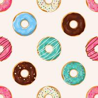 Donuts nahtlos Muster. süß Süss Essen Baby Hintergrund. bunt Design zum Textil, Hintergrund, Stoff, Dekor. Vorlage zum Design. Vektor Illustration im eben Stil