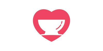 Logo Design Kombination von Liebe gestalten mit Schüssel, Essen Gesundheit Logo. vektor